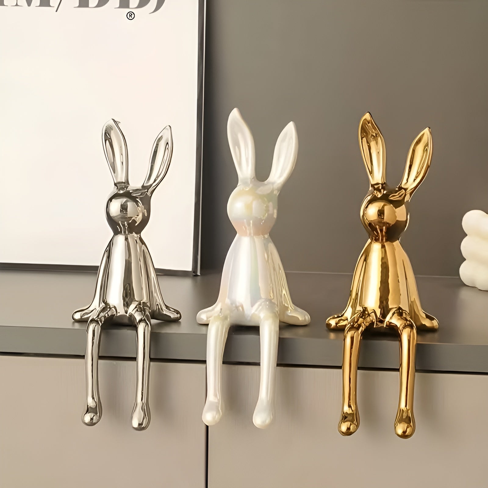 Sitzende Hasenfigur aus Keramik (2er/3er) – Niedliche Osterdekoration | Modern & Dekorativ für Zuhause und Büro