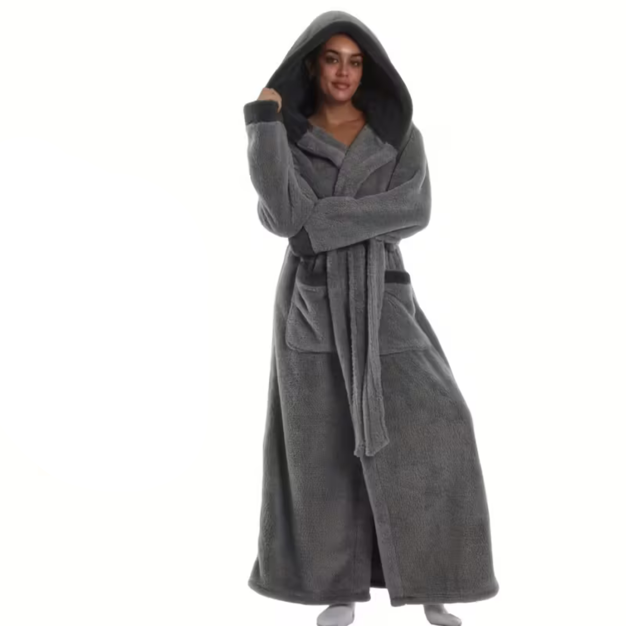 Langer Kapuzenbademantel – Dick, Warm & Kuschelig | Perfekt für Winter, Zuhause & Reisen