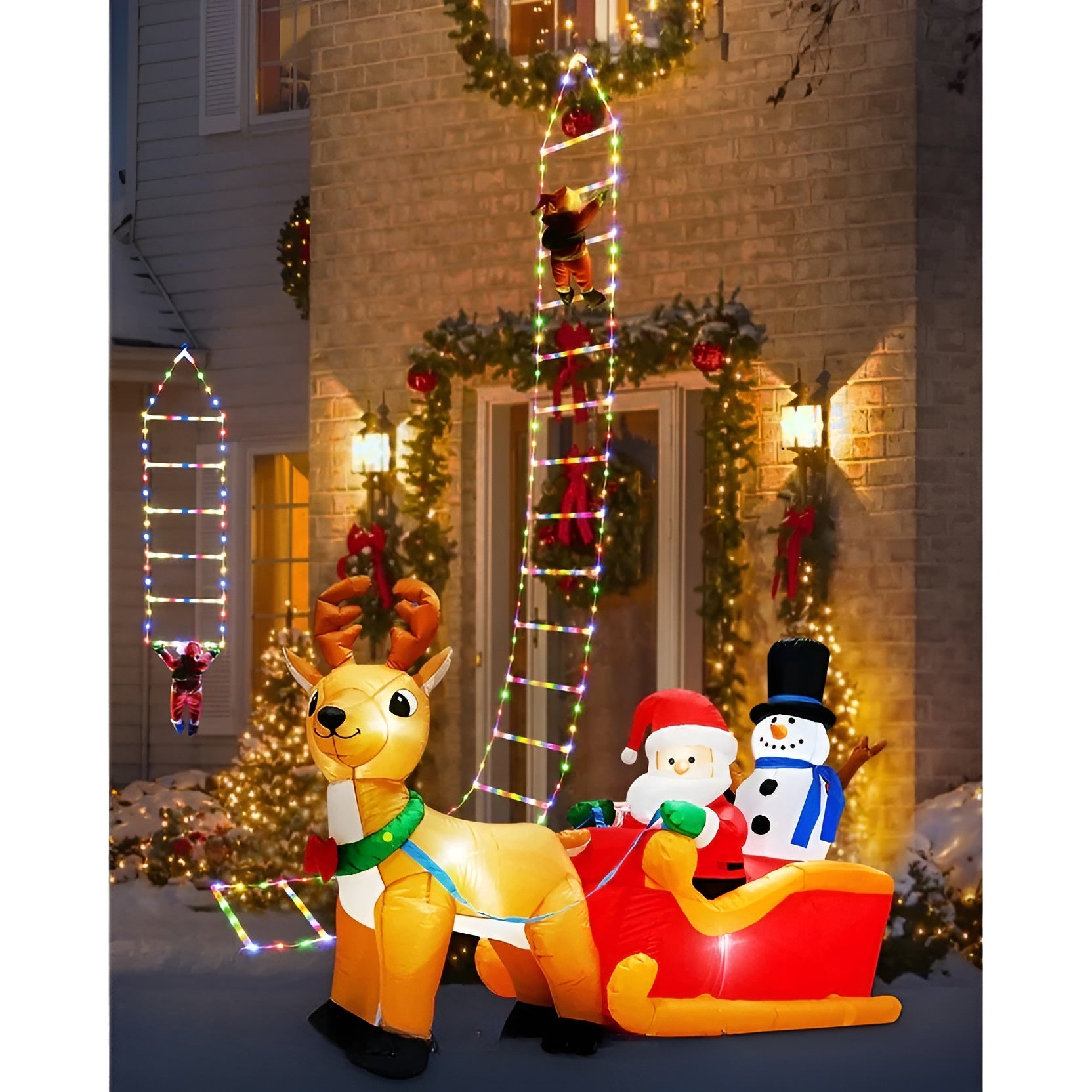 LED-Weihnachtsmann mit Kletterleiter – Leuchtende Weihnachtsdekoration | Für Innen & Außen, USB-Betrieben