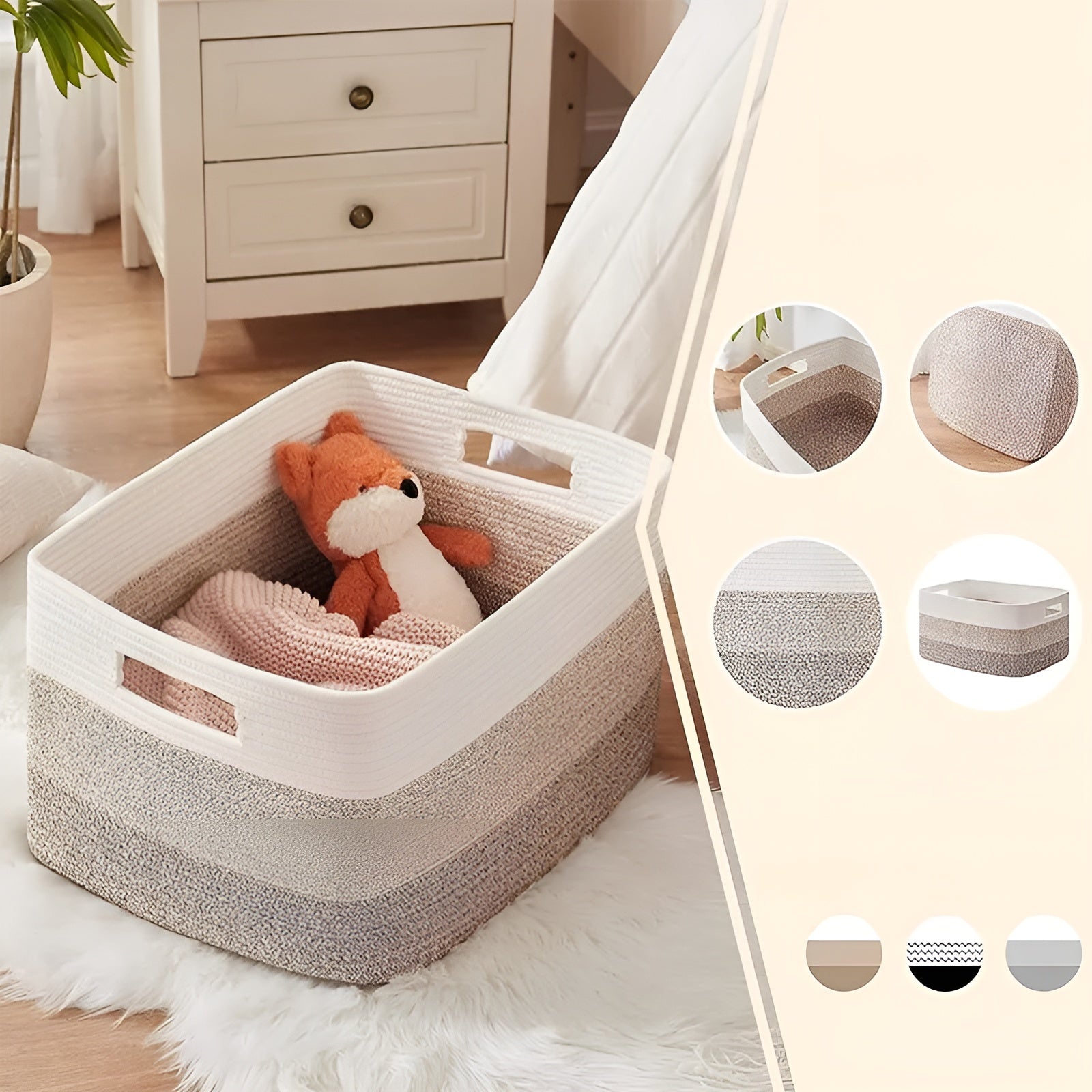 Großer Aufbewahrungskorb aus Geflochtener Baumwolle – 70 L Fassungsvermögen, Stabil & Stilvoll | Perfekt für Wäsche, Spielzeug & Wohnzimmer