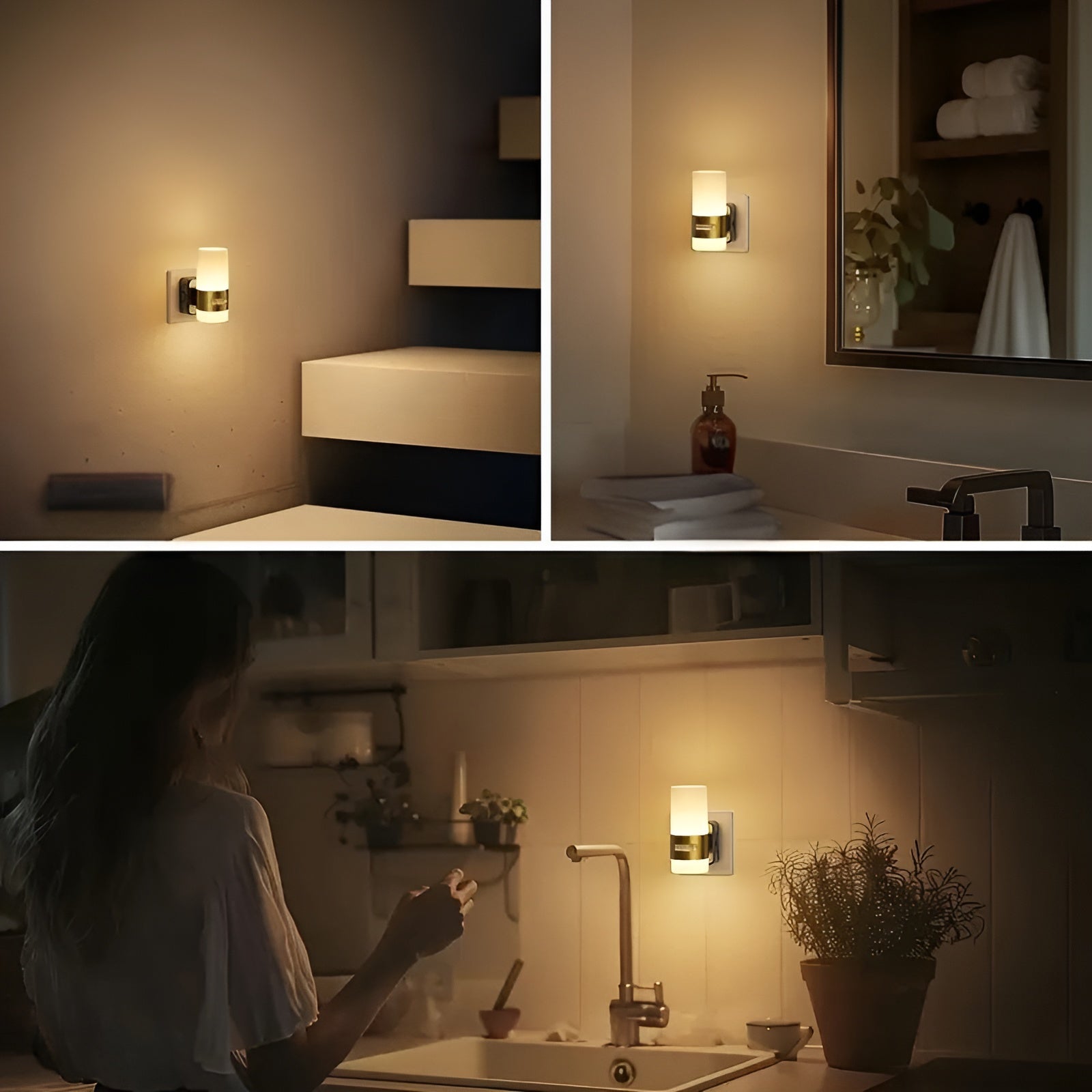2er-Set LED Nachtlichter mit Bewegungsmelder – Moderne Wandbeleuchtung in Kupfer - Schwarz