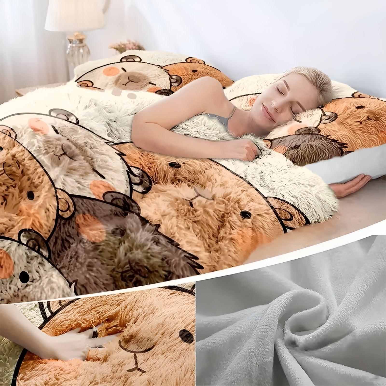 Plüsch-Bettwäsche Set mit Capybara-Motiv – Extra Weich & Warm | 2- oder 3-teilig für Herbst & Winter - Bettwäsche-Set