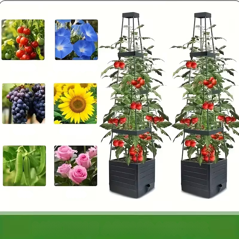 Selbstbewässernder Pflanzkasten mit Rankgitter – Ideal für Tomaten und Kletterpflanzen | Robuster Kunststoff für Garten