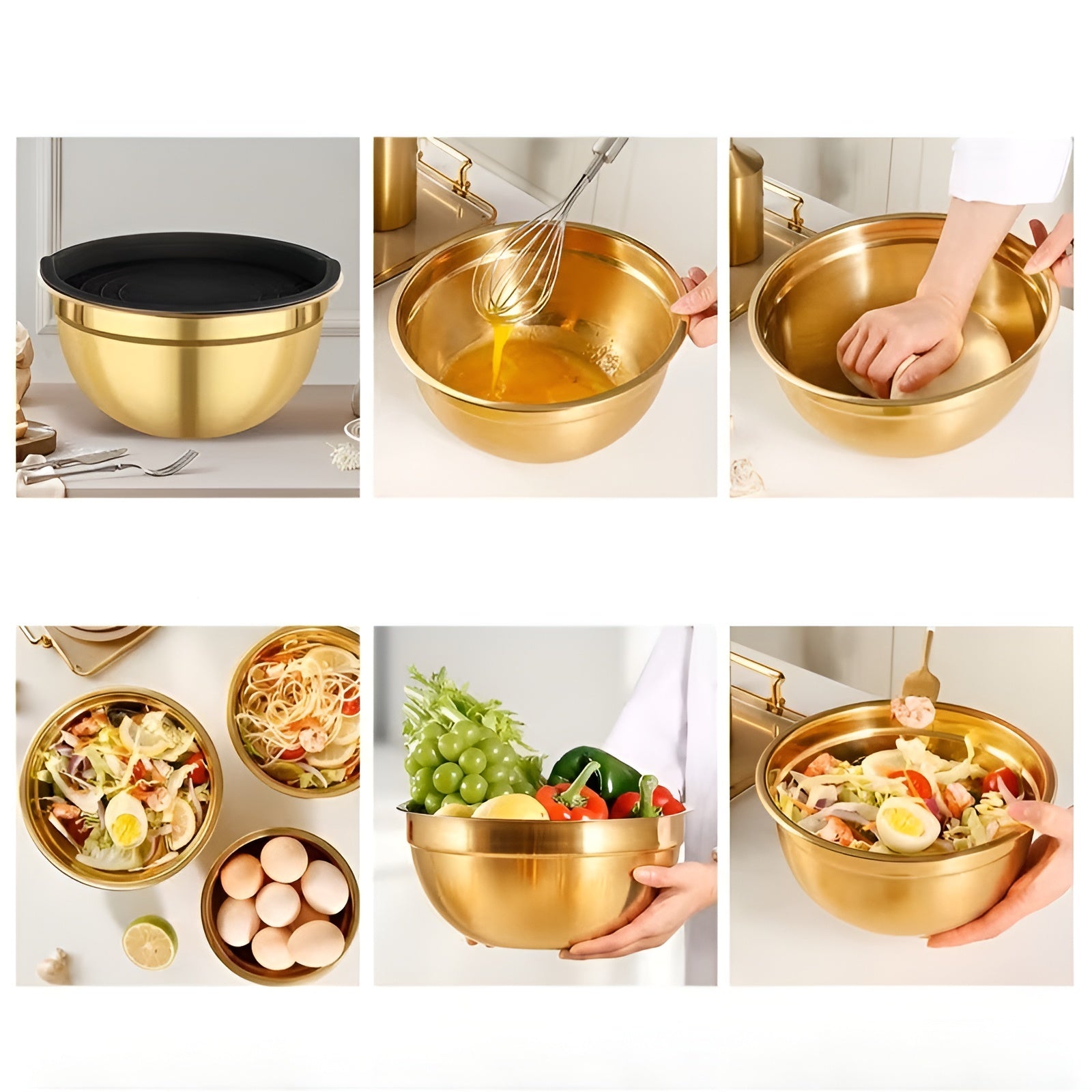14-teiliges Gold-Rührschüsselset – elegant und praktisch | Ideal zum Mischen Backen und Servieren - Rührschüssel