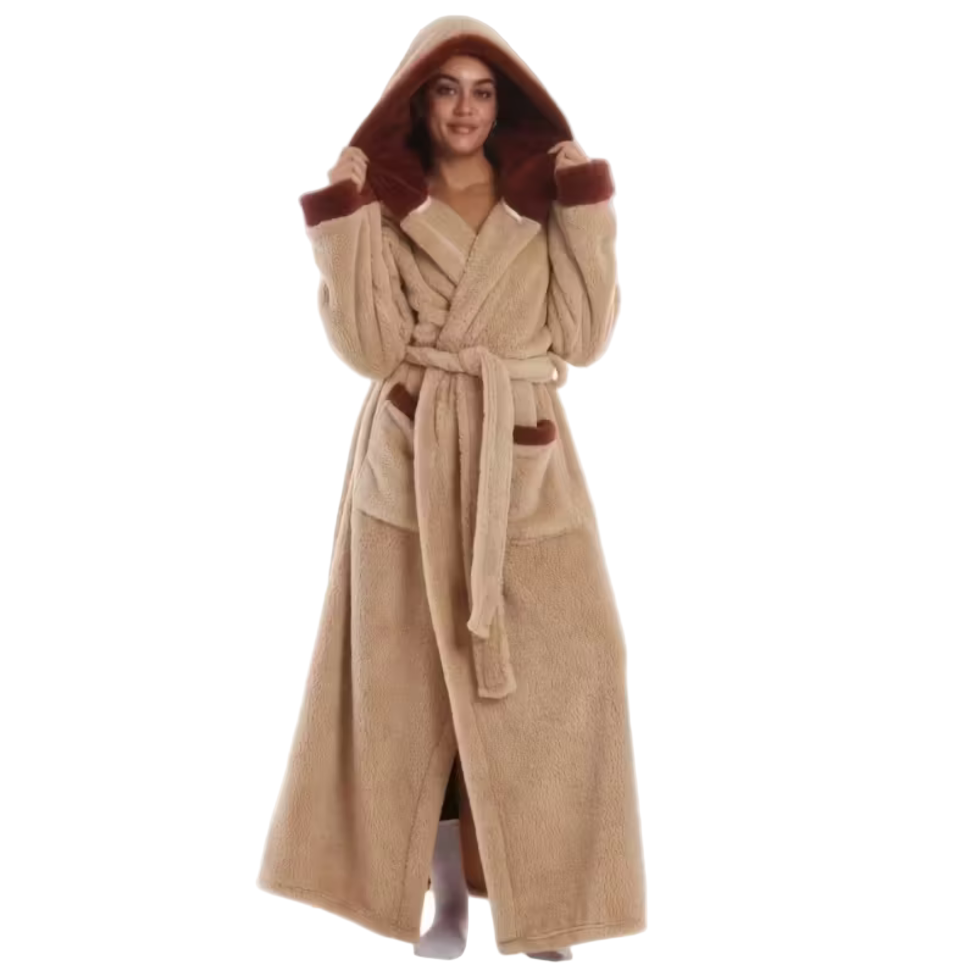 Langer Kapuzenbademantel – Dick, Warm & Kuschelig | Perfekt für Winter, Zuhause & Reisen