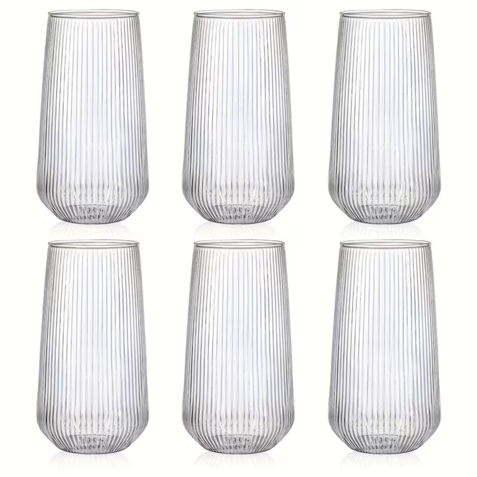 6er-Set Gestreifte Vintage-Gläser – Hitzebeständiges Borosilikatglas | Dekorativ & Alltagstauglich - 6 Stück - Trinkglas