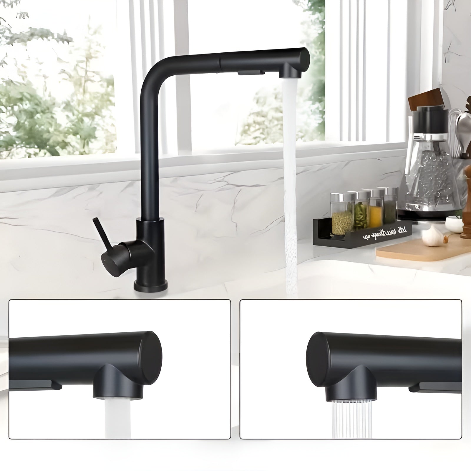 Edelstahl Küchenarmatur mit Touch-Funktion – Ausziehbare Brause & 360° Drehbar | Wassersparend, Einlochmontage