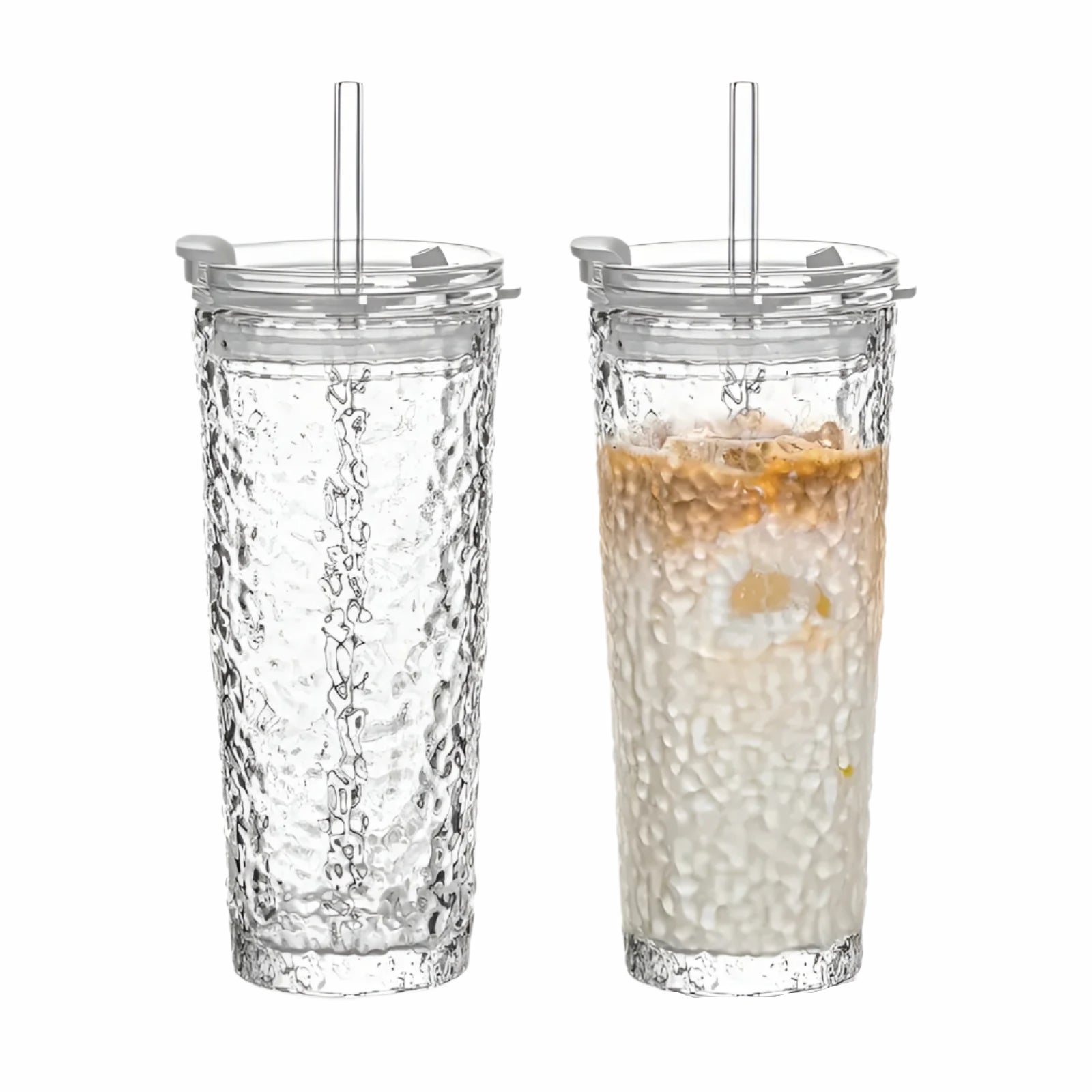 Trinkgläser mit Deckel & Strohhalm – Modernes 2er-Set aus Glas | Wiederverwendbar & Rutschfest, Ideal für Kaffee, Tee & Kaltgetränke