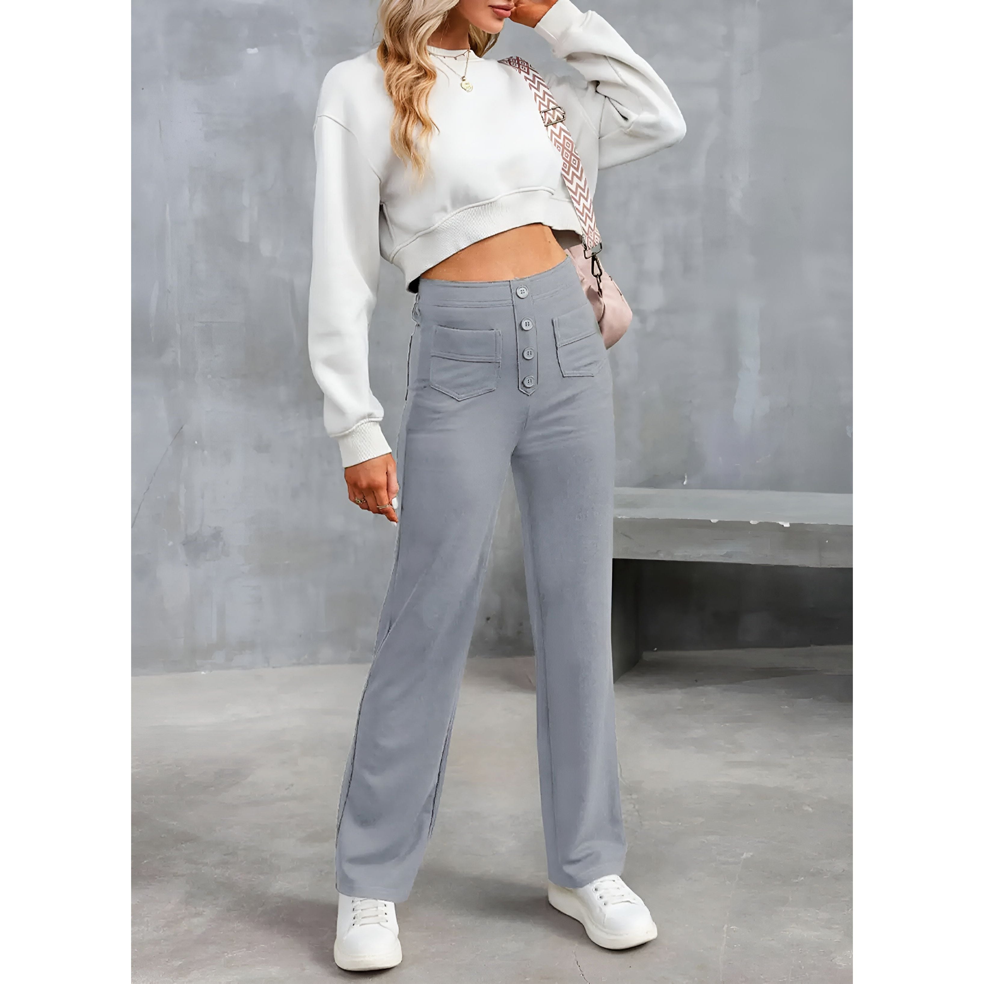 Greta Pants - High Waist Elastische Hose mit weitem Bein Eleganz - Elegare