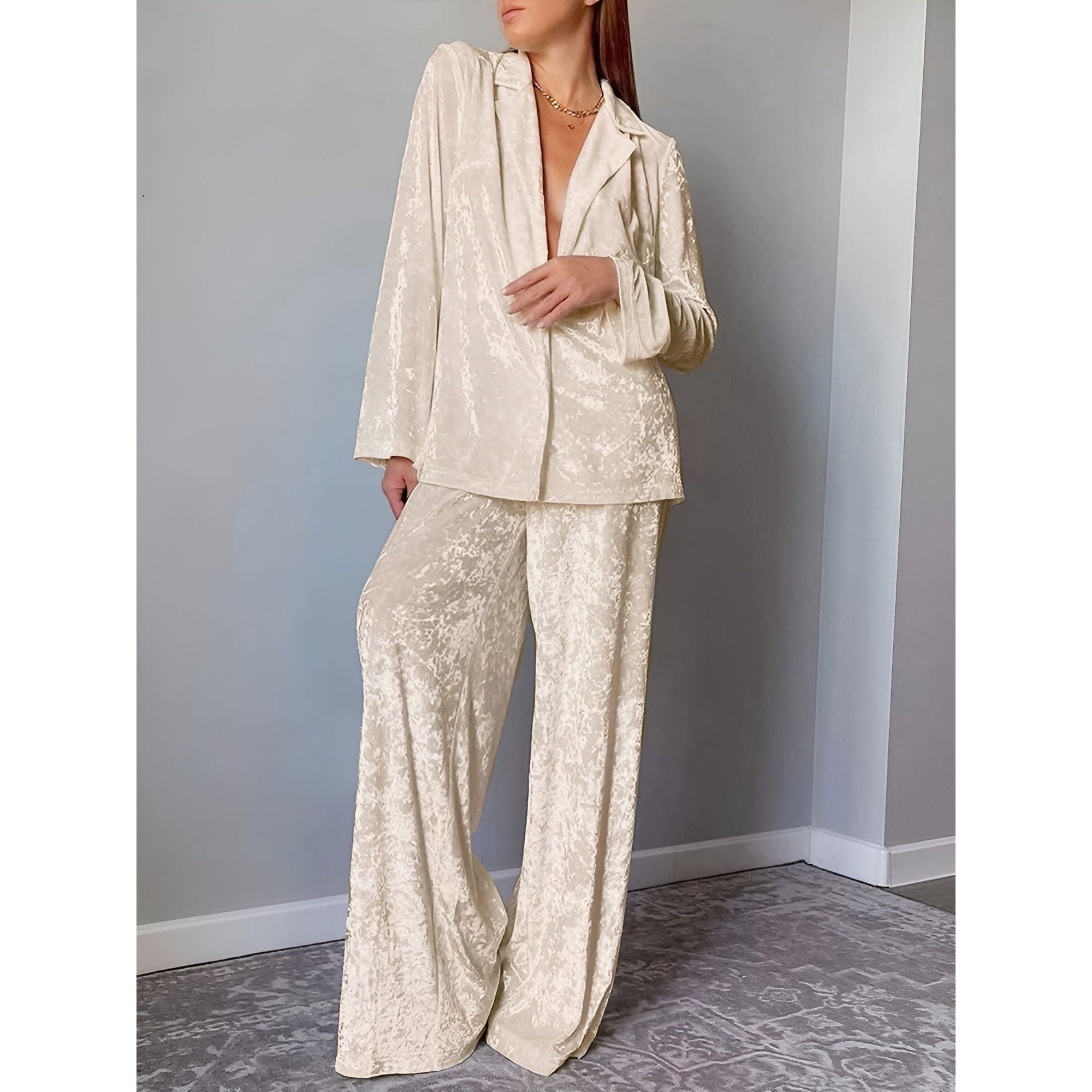 Hailey Pyjama Set - Eleganter Samt Zweiteiliger Hausanzug für Frauen (Langarm + Strickhosen) - Elegare