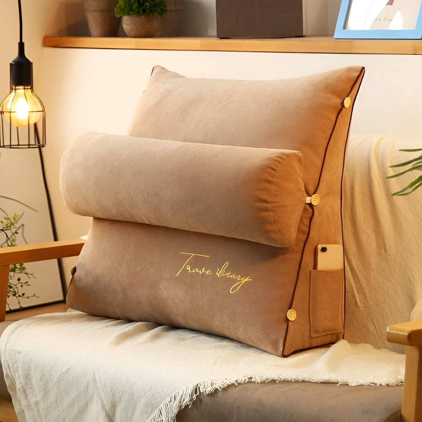 LoungeEase Cushion - Multifunktionales Dreiecks-Lesekissen und Rückenlehne für Bett - Elegare