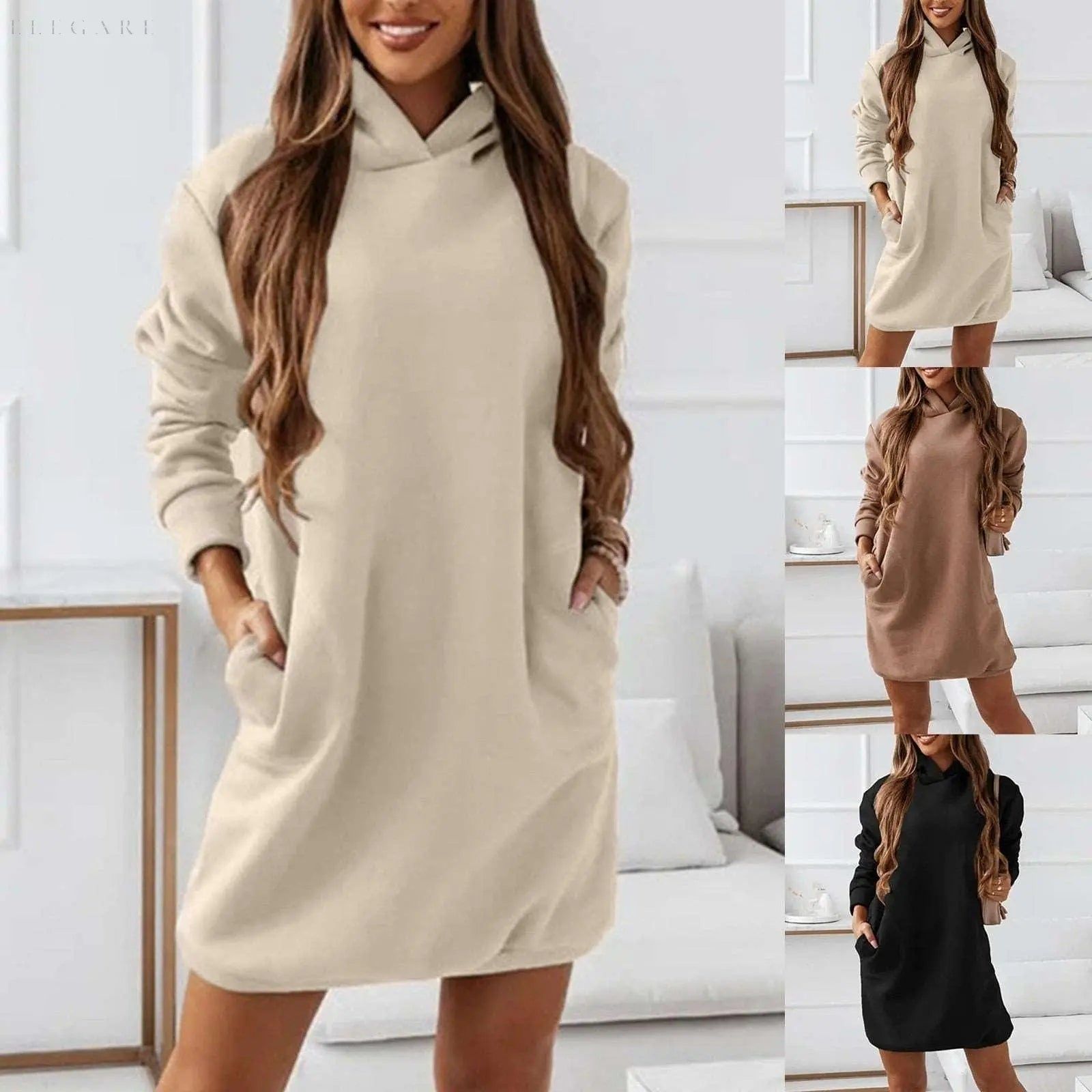 Zari Oversized Hoodie - Airy Damen Kapuzenpulli Kleid Pullover - Elegare -  -   