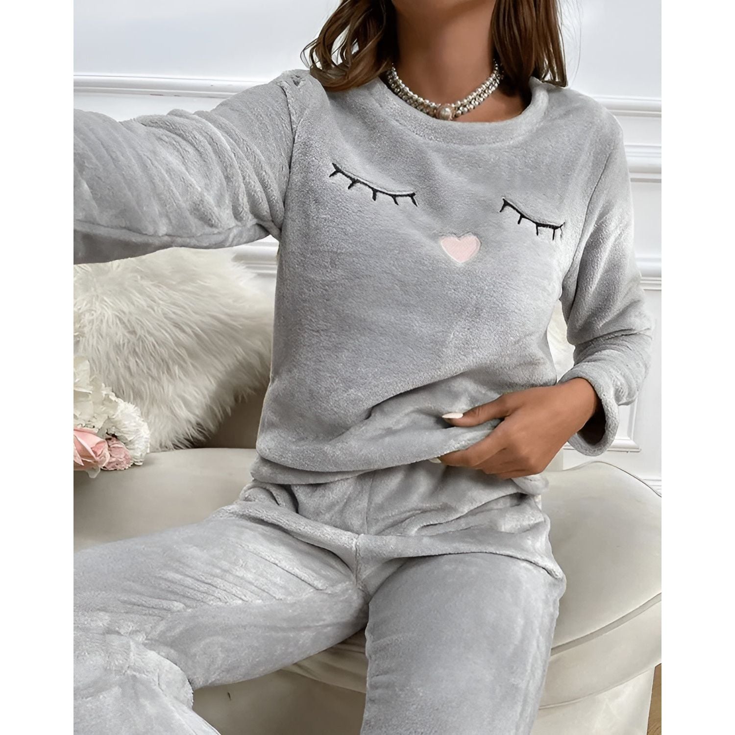 Carla Set - Warmer Damenpyjama aus Flanell für die Herbst-Winter Nächte - Elegare