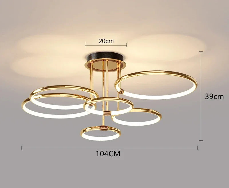 Goldener LED-Kronleuchter fürs Wohnzimmer – modernes geometrisches Design mit warmem Licht, Ansicht 7