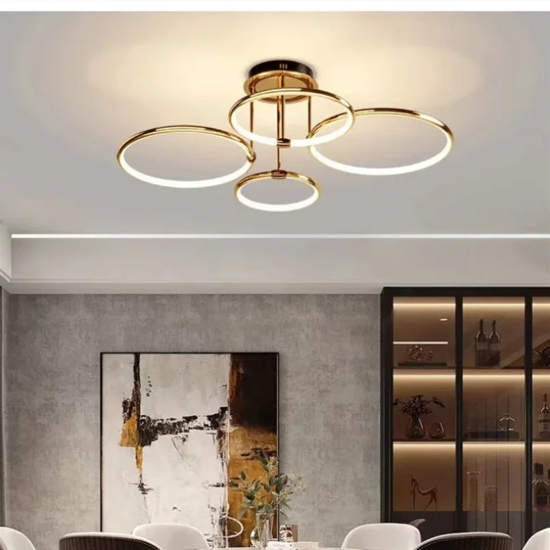 Goldener LED-Kronleuchter fürs Wohnzimmer – modernes geometrisches Design mit warmem Licht, Ansicht 9b