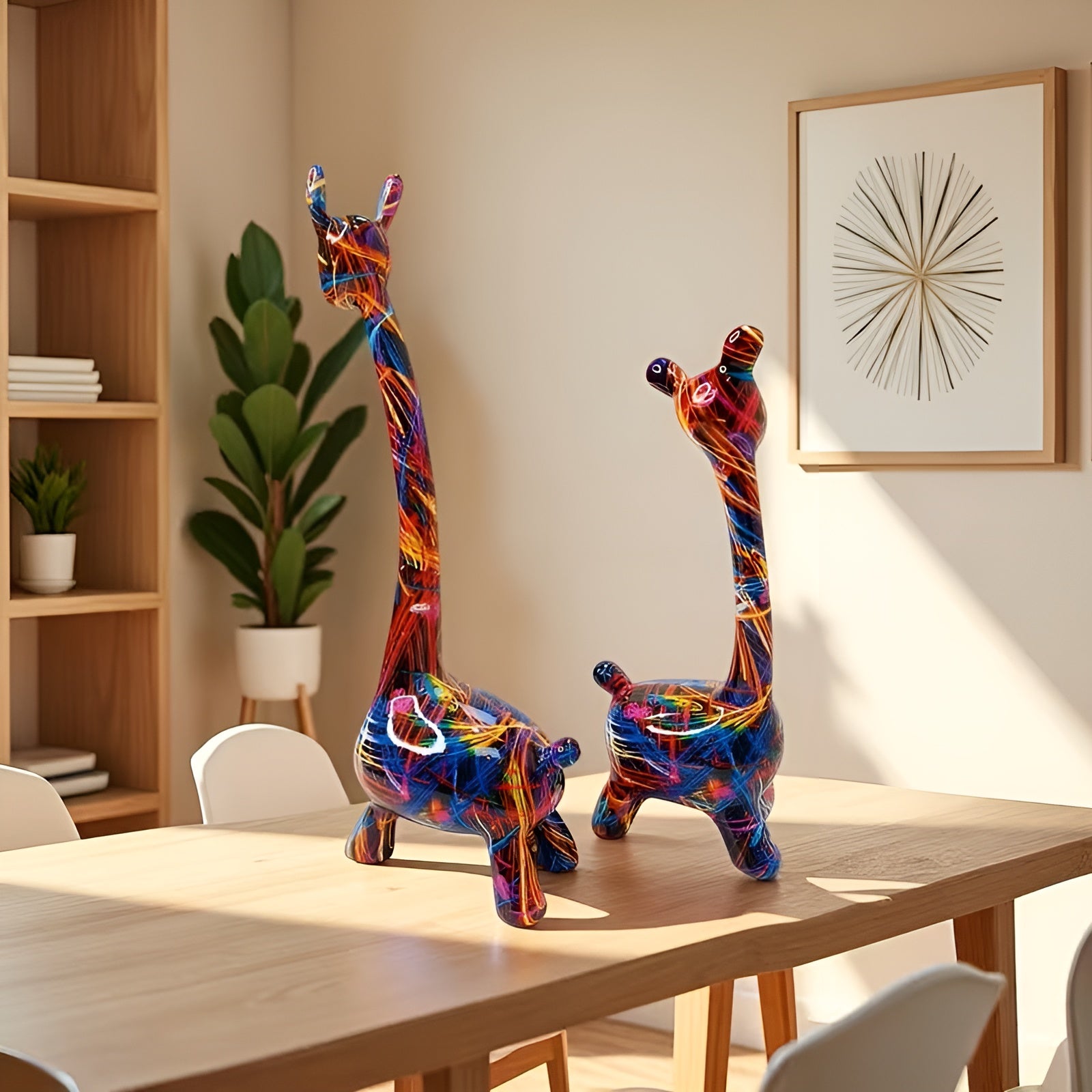 Bunte Giraffenfigur – Kreative Tierdeko aus Resin | Dekorativ und Modern - Farbenfroh - Skulptur