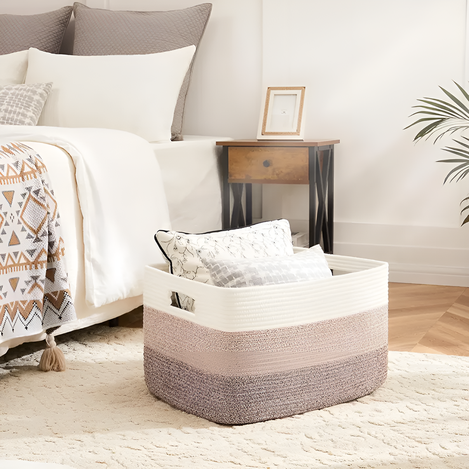 Großer Aufbewahrungskorb aus Geflochtener Baumwolle – 70 L Fassungsvermögen, Stabil & Stilvoll | Perfekt für Wäsche, Spielzeug & Wohnzimmer
