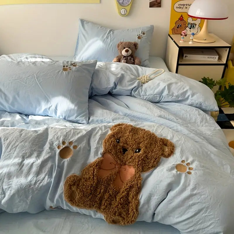 Teddybär Bettwäsche-Set – Ultraweich und Kuschelig | Mit Bettbezug, Bettlaken und 2 Kissenbezügen