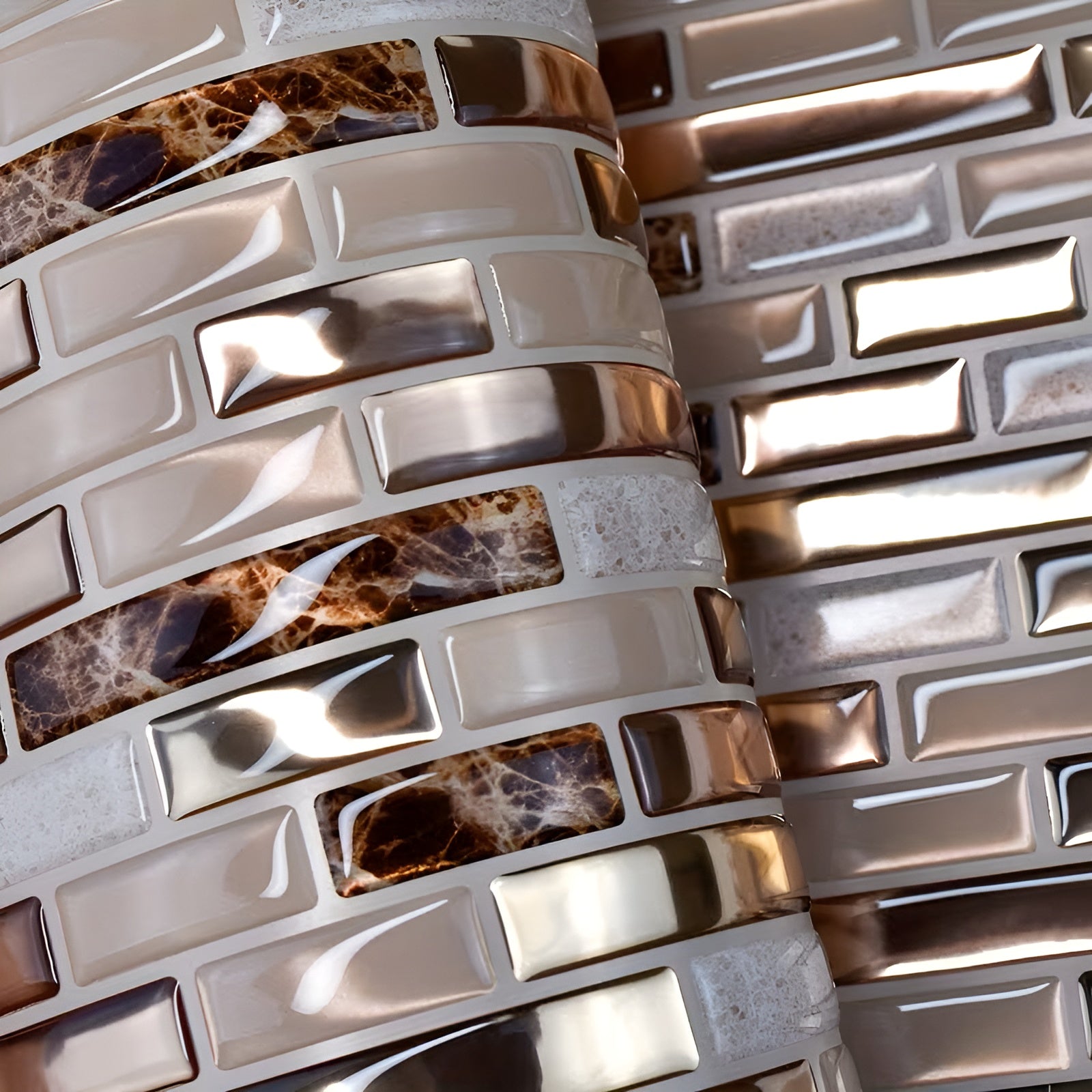 10er Set Selbstklebende 3D Wandfliesen in Gold – Hitzebeständig & Wasserdicht | Perfekt für Küche und Badezimmer