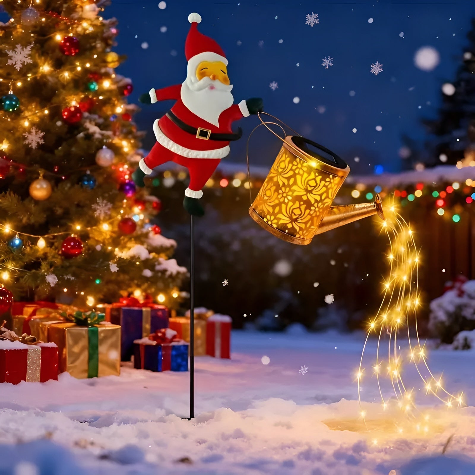 Solar Weihnachtsbeleuchtung mit Weihnachtsmann & Laternen – Deko für Garten & Terrasse | Warmweiß & Bunt, Batteriefrei