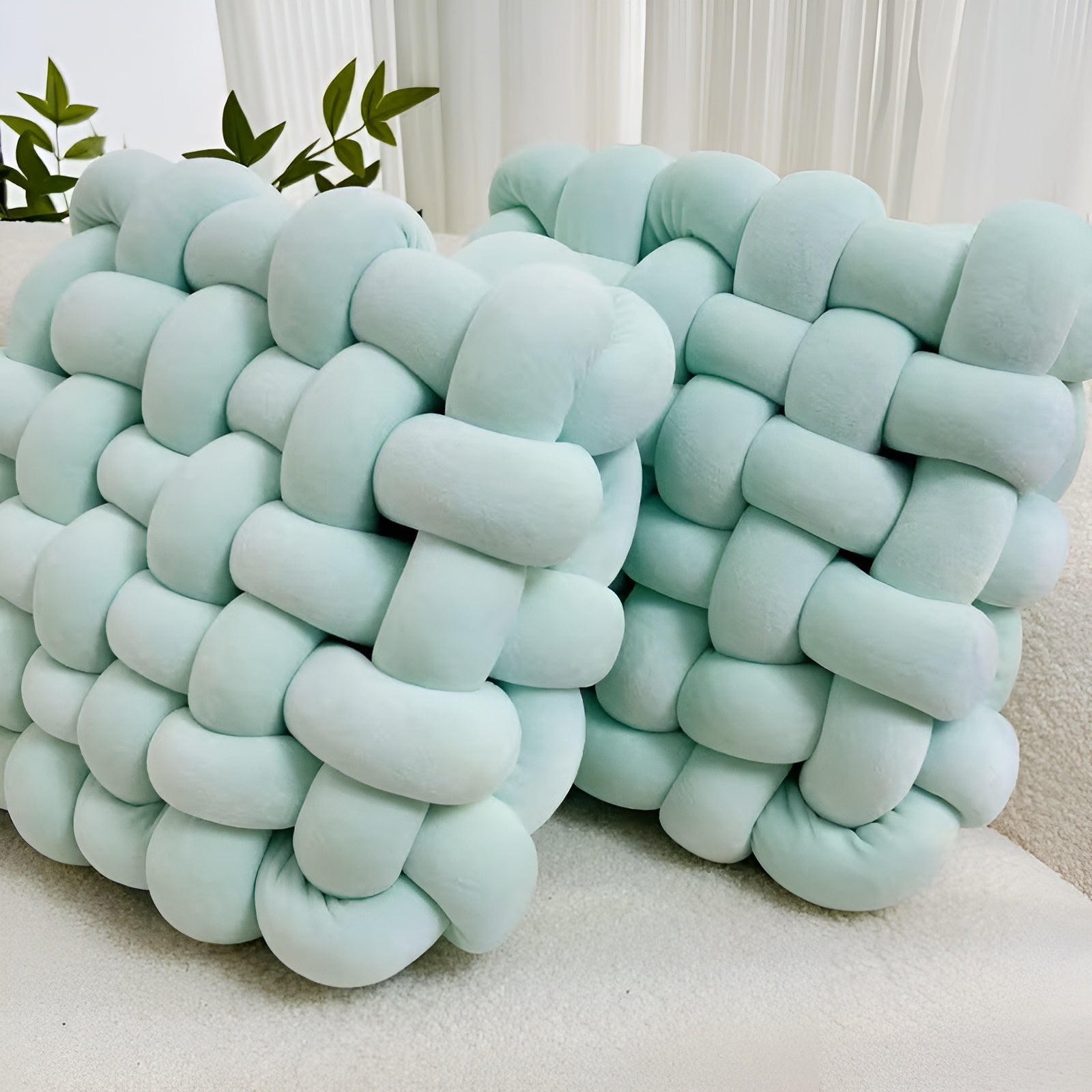 Knoten-Dekokissen im 2er-Set – Weich und Dekorativ | Perfekt für Sofa Bett und Wohnzimmer - Helles Smaragdgrün - Kissen