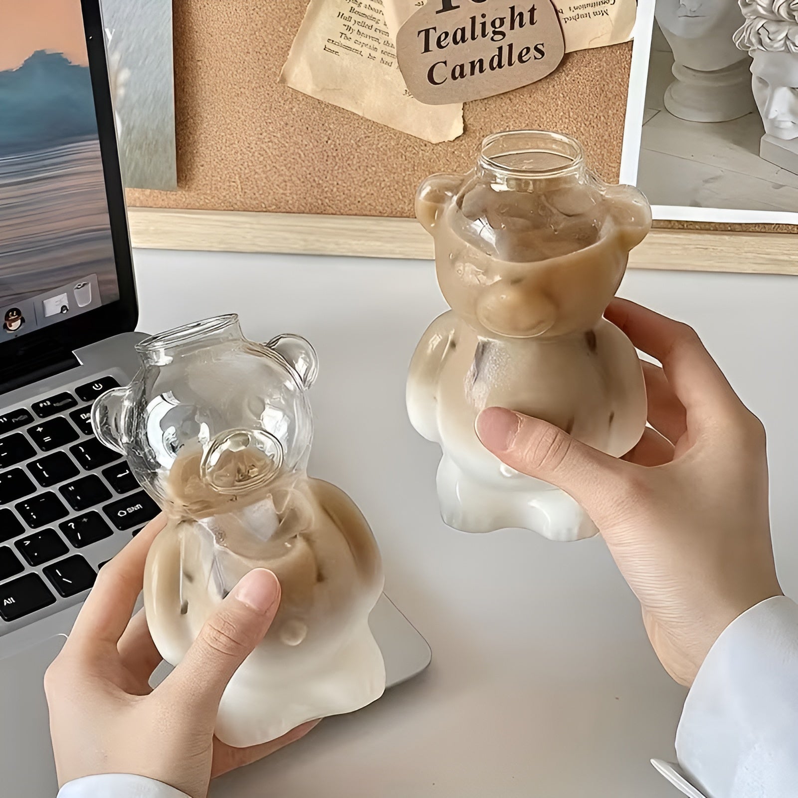Glas Trinkbecher mit Bärenmotiv – Süßes 2er-Set | Mit Strohhalm für Eiskaffee & Saft - 2 Set - Wohnzubehör
