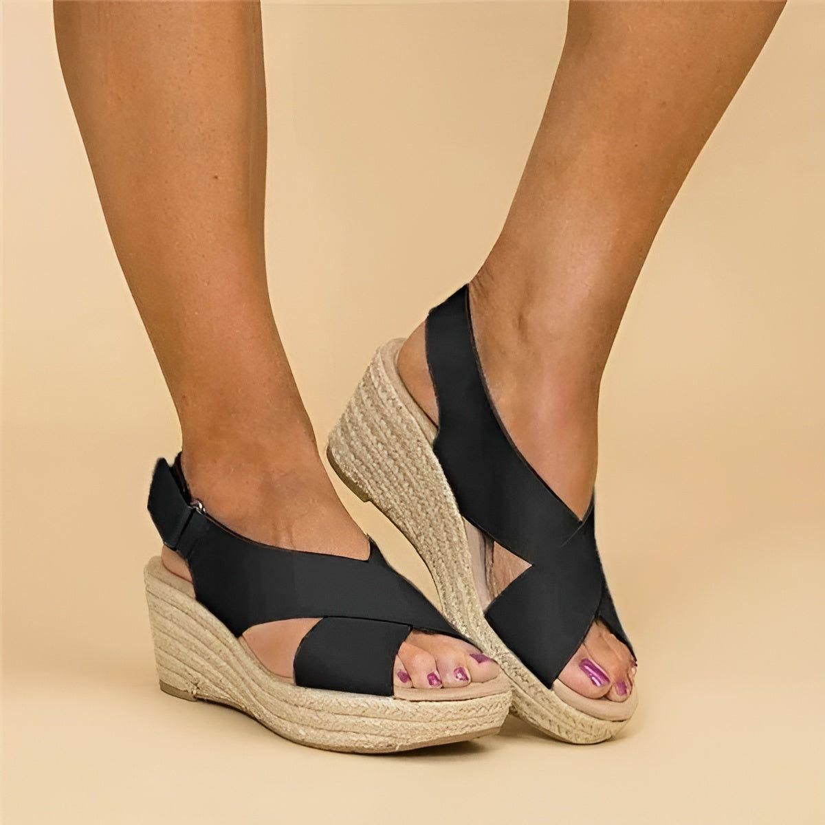 Annemie Sandals - Lässige Peep Toe Orthopädische Keilabsatz Sommer Sandalen - Damensandalen