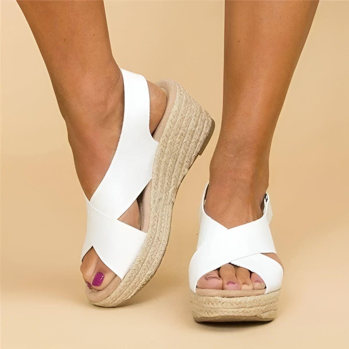 Annemie Sandals - Lässige Peep Toe Orthopädische Keilabsatz Sommer Sandalen - Weiß / 35 - Damensandalen