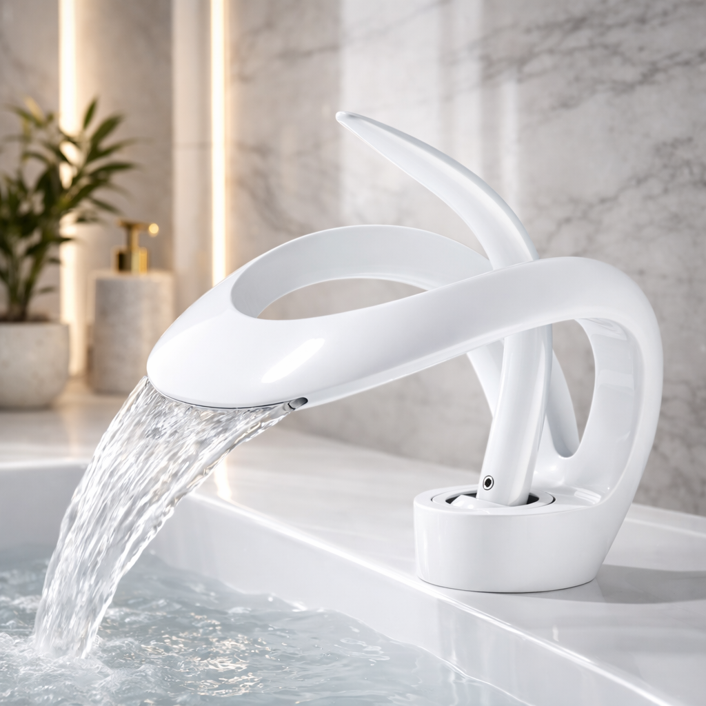 AquaGleam - Badezimmer-Waschbeckenarmatur Minimalistischer Stil - Weiß - Wasserhahnarmatur