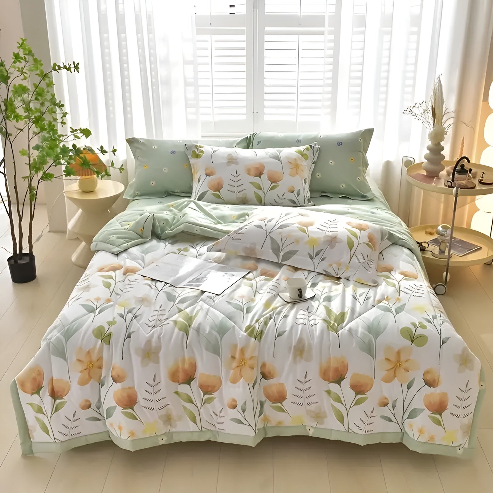 Atmungsaktive Sommerdecke – Weich Hautfreundlich & Ideal für warme Nächte - 150cm*200cm / Weißes Blumenstirnband