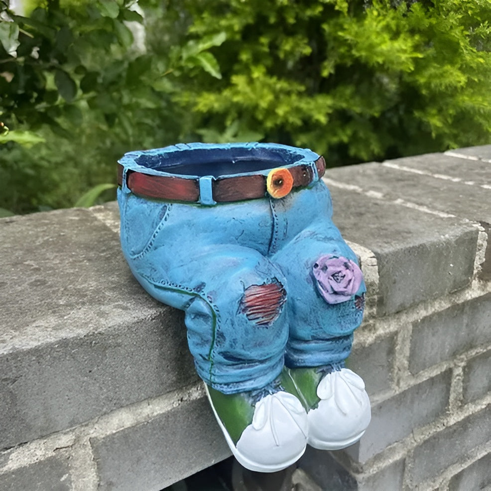 Ausgefallener Blumentopf aus Kunstharz – Denim-inspiriertes Design | Ein Blickfang für jeden Raum - Setz dich hin