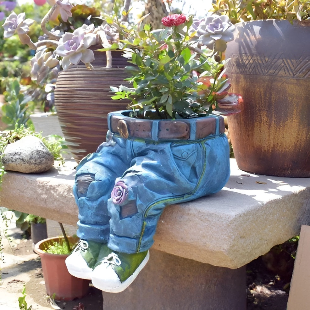 Ausgefallener Blumentopf aus Kunstharz – Denim-inspiriertes Design | Ein Blickfang für jeden Raum - Hängende