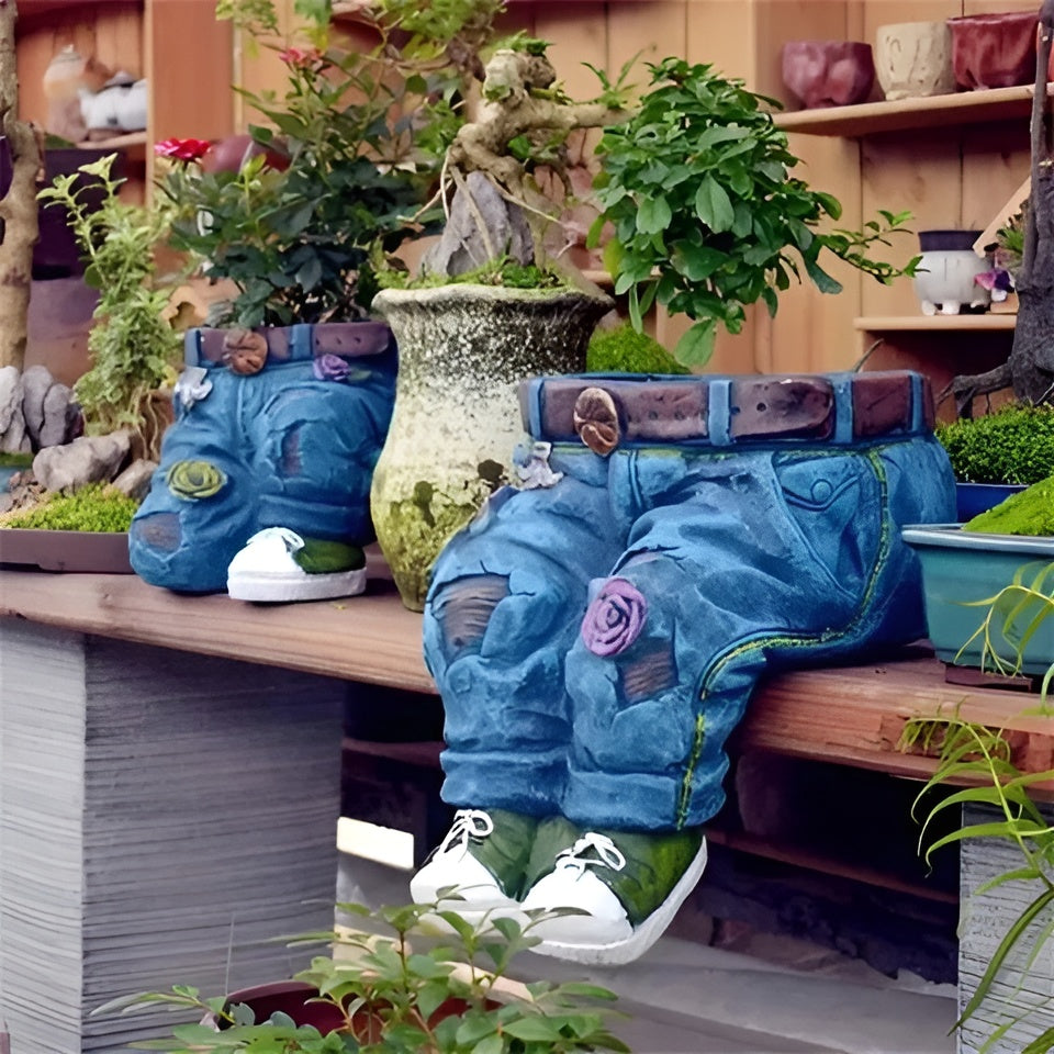 Ausgefallener Blumentopf aus Kunstharz – Denim-inspiriertes Design | Ein Blickfang für jeden Raum - Hängende