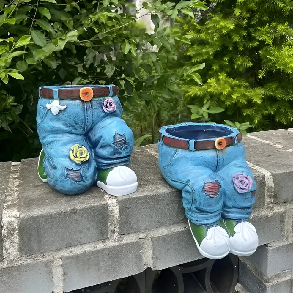 Ausgefallener Blumentopf aus Kunstharz – Denim-inspiriertes Design | Ein Blickfang für jeden Raum - Zieh die Puppen