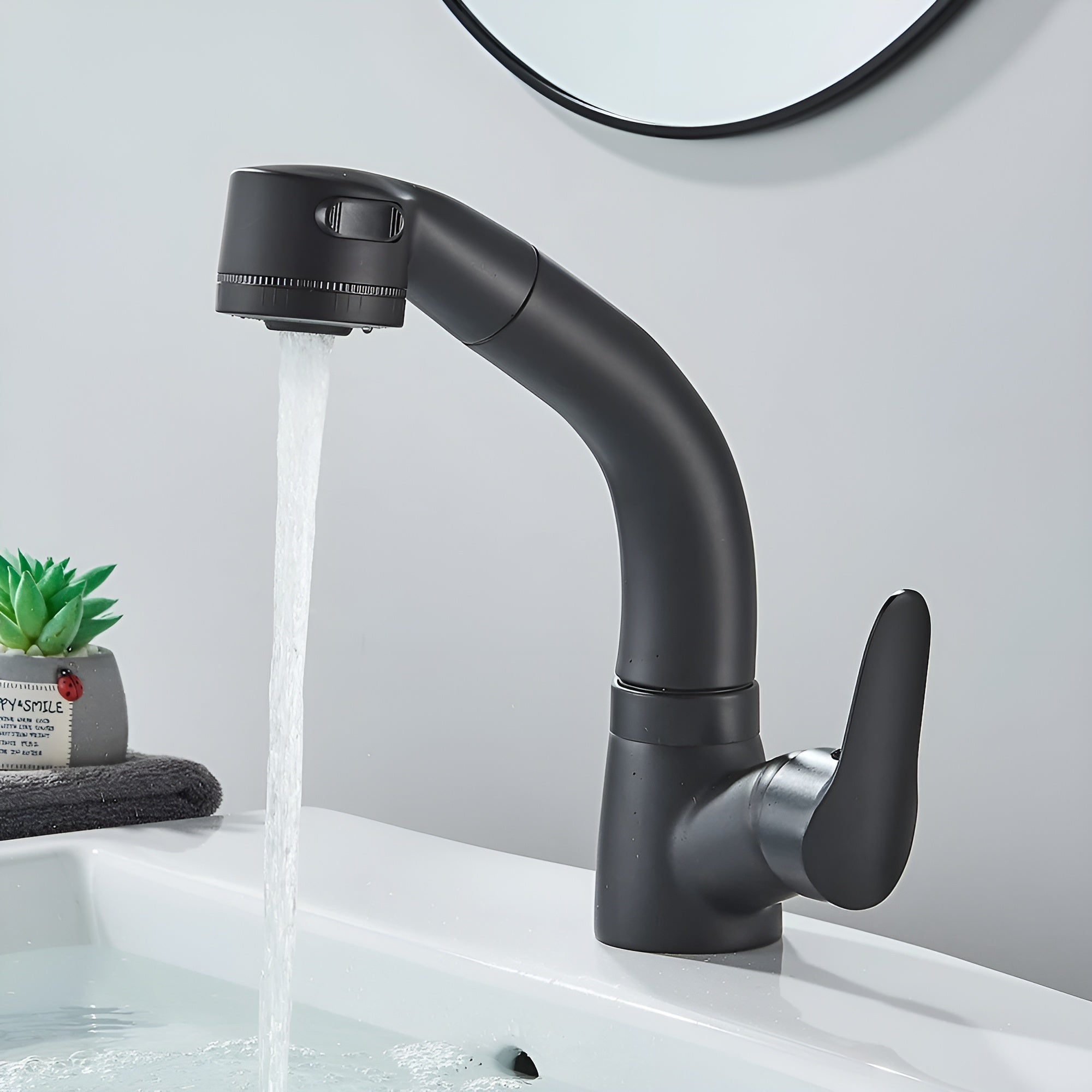 Ausziehbare Waschbeckenarmatur – Flexibel Verstellbar & Elegantes Design | Perfekt für Bad und Gäste-WC - Schwarz