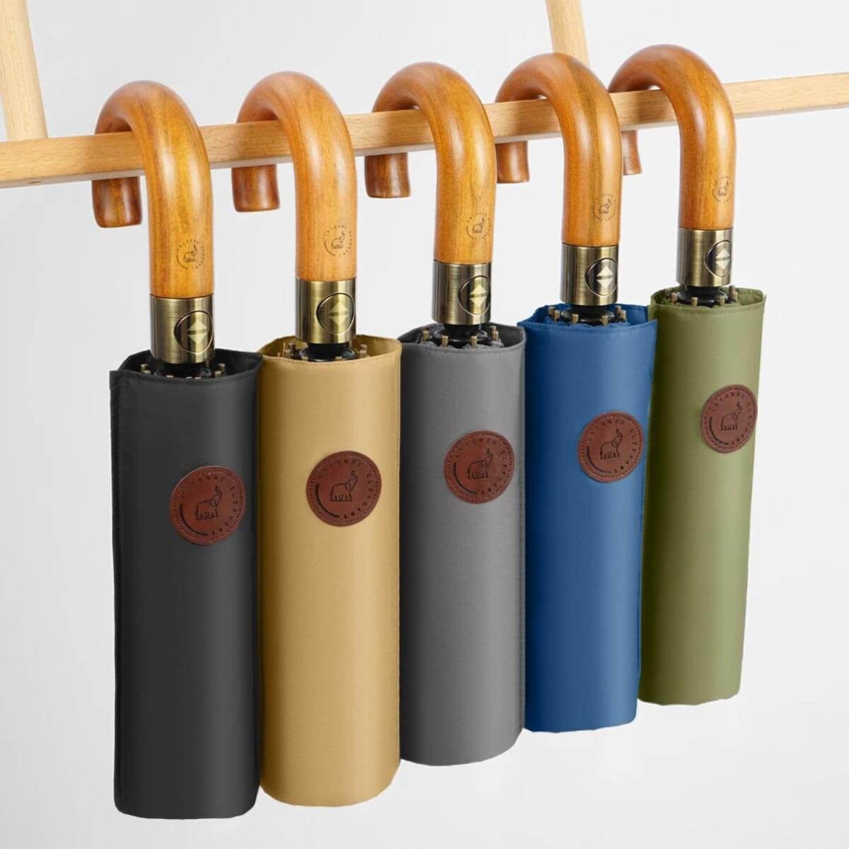 Automatik Taschenschirm mit Holzgriff – Sturmfest 105 cm - Regenschirme