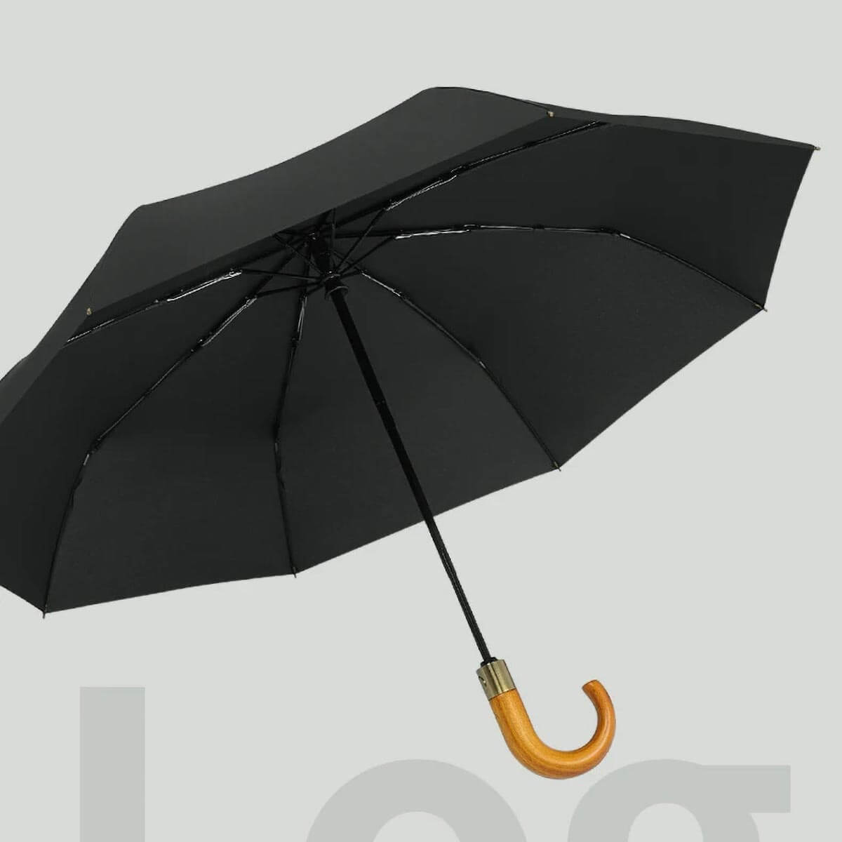 Automatik Taschenschirm mit Holzgriff – Sturmfest 105 cm - Regenschirme