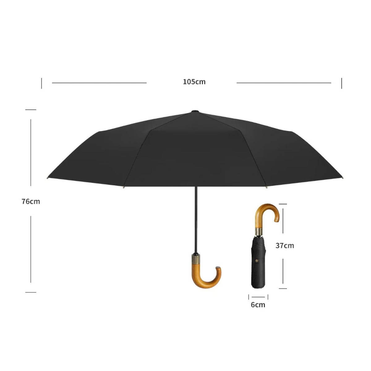Automatik Taschenschirm mit Holzgriff – Sturmfest 105 cm - Regenschirme