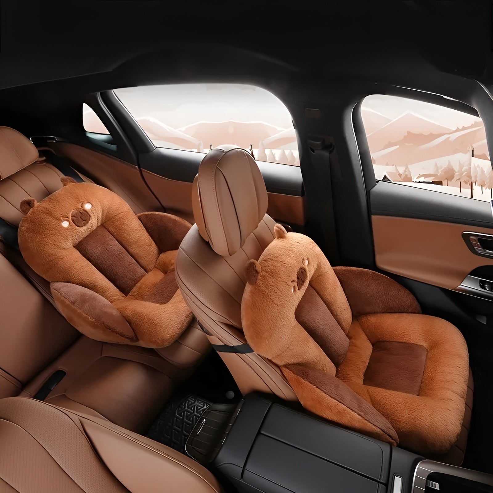 Autositzkissen mit Cartoon-Design – Weich und Komfortabel | Dick gepolstert für Auto Büro und Zuhause - Braun