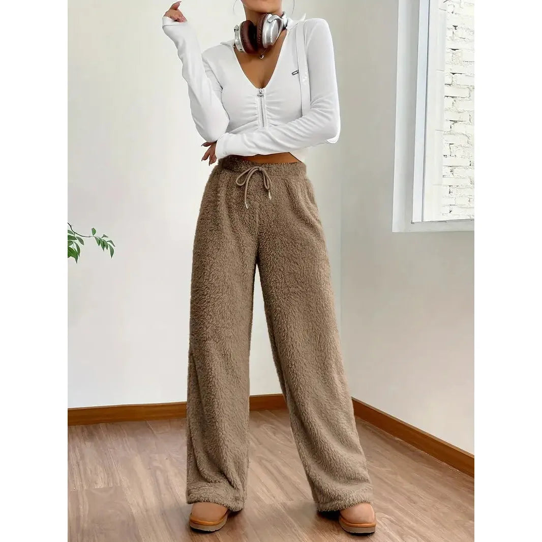 Freya Pants - Warme und bequeme Teddybär-Hose mit weitem Bein - Elegare