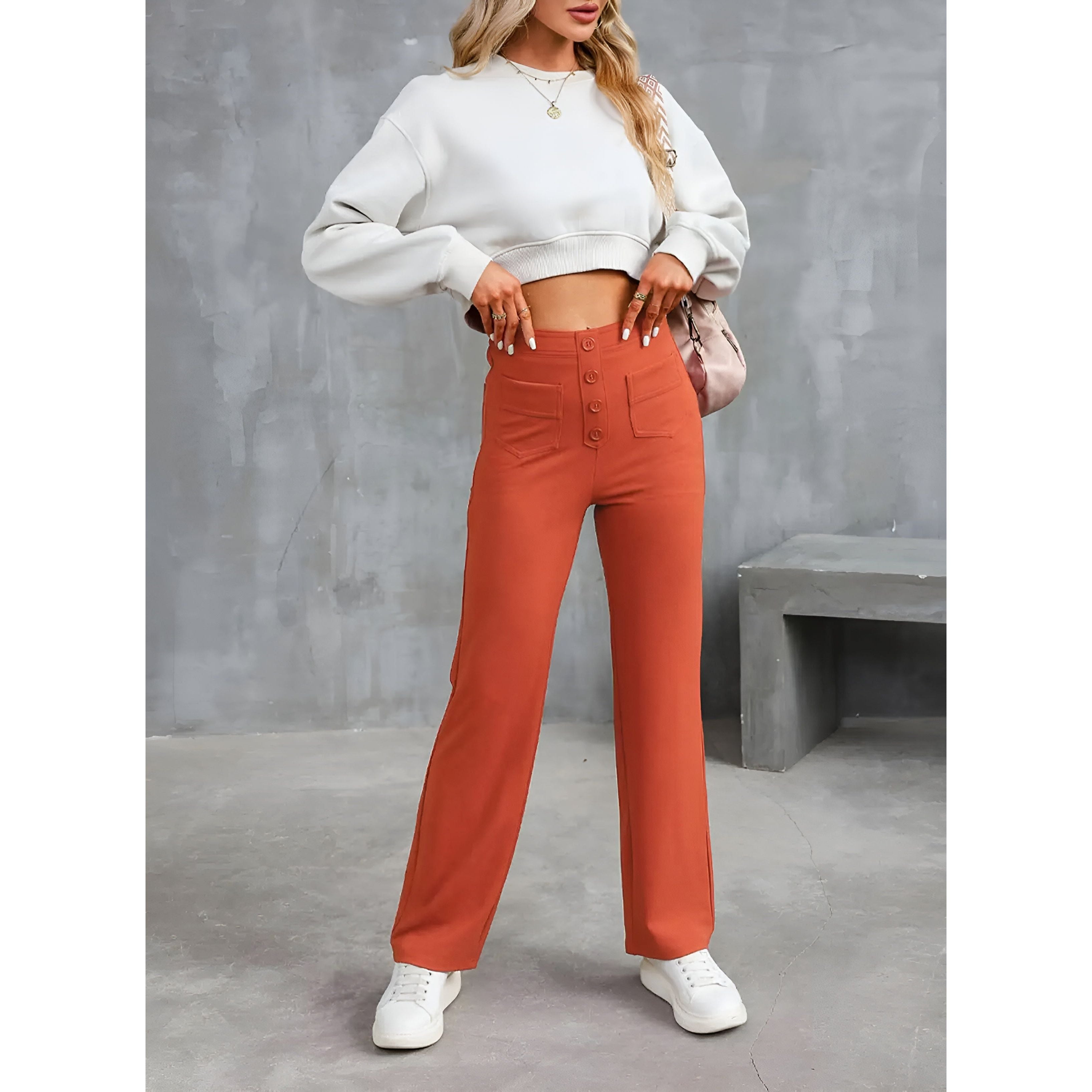 Greta Pants - High Waist Elastische Hose mit weitem Bein Eleganz - Elegare