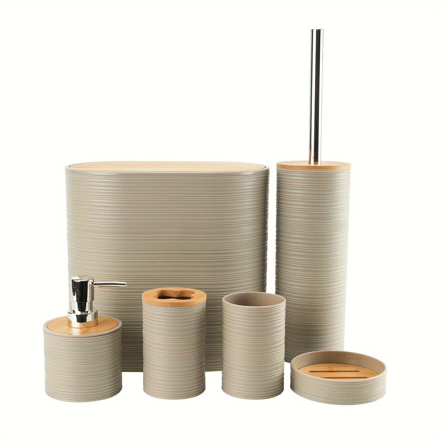 Badezimmer-Set 6-teilig – Praktisches Zubehör mit Seifenspender & Zahnputzbecher | Perfekt für Bad & Gäste-W - Khaki