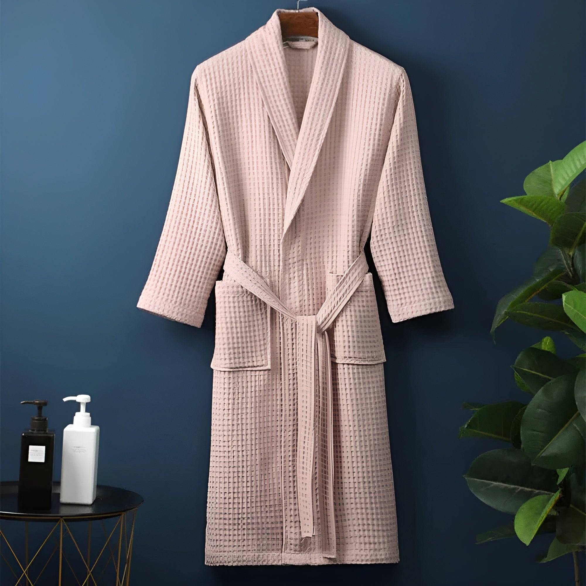 Baumwoll Waffel-Bademantel - Leichter Morgenmantel für Damen & Herren - Rosa / M - Badjassen