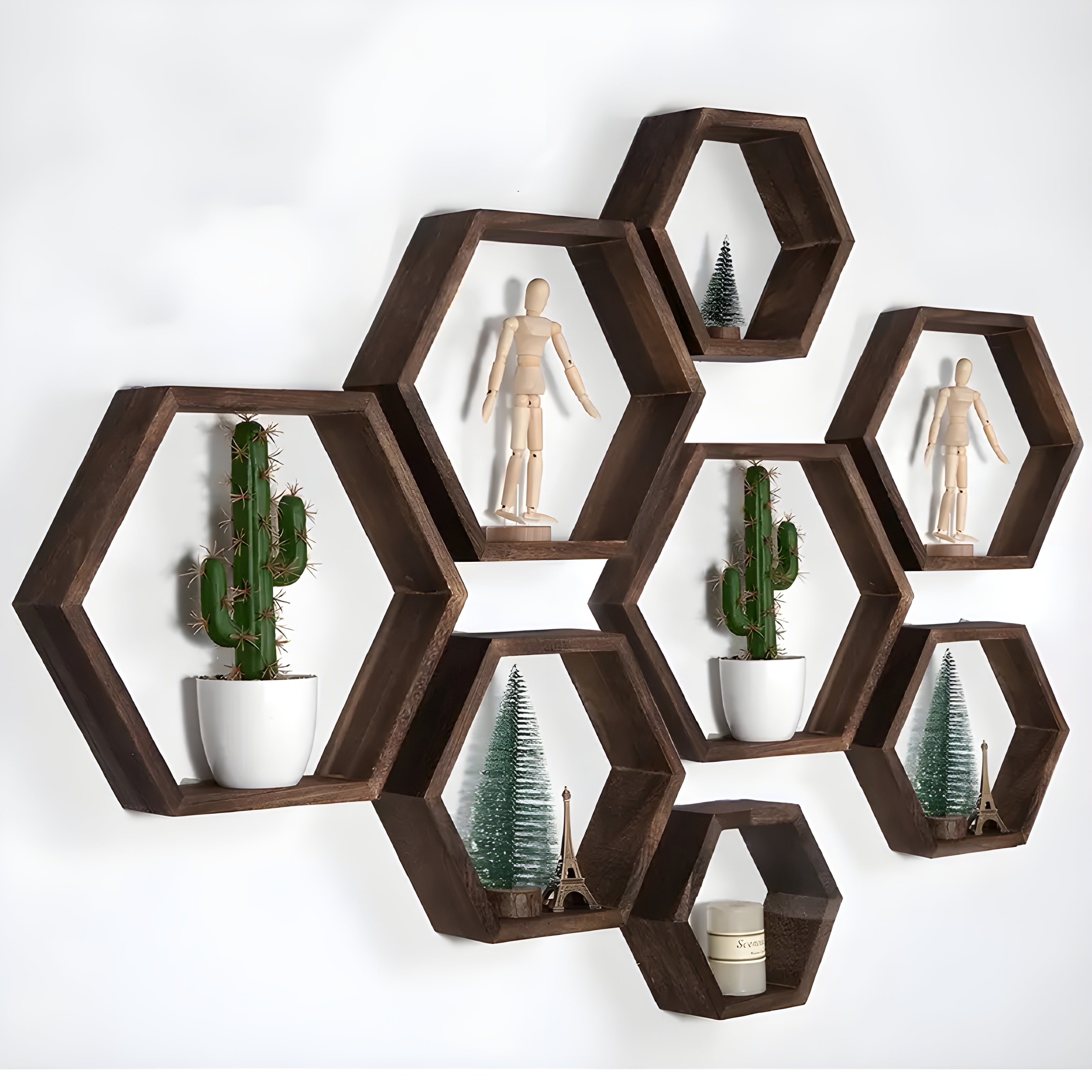 Wandregale aus Holz im 5er-Set – Sechseckig & Dekorativ | Perfekt für Wohnräume