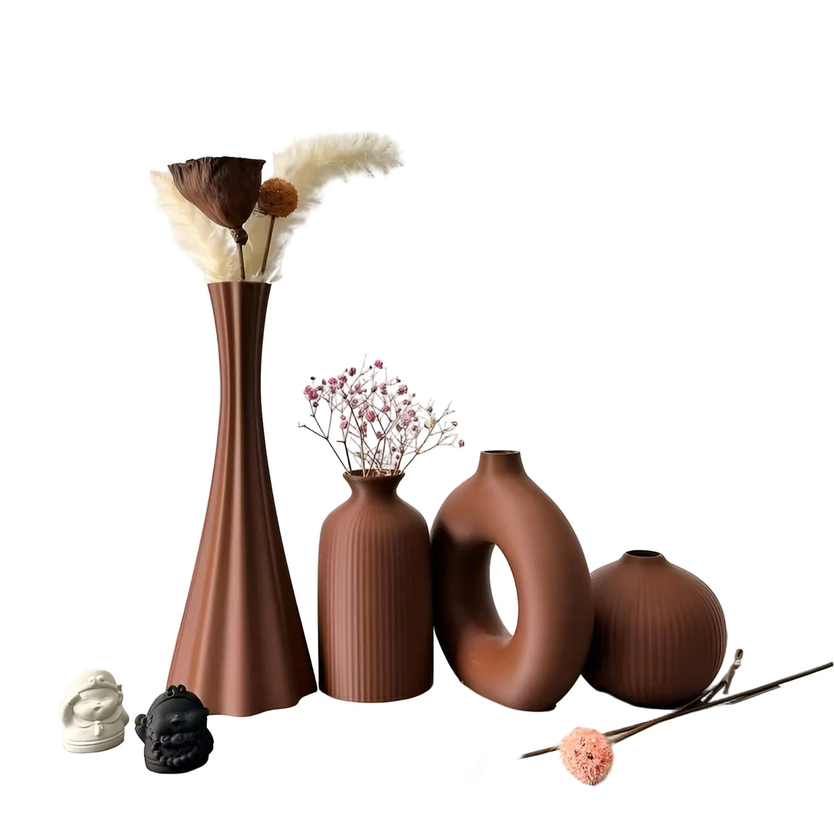 Boho Vasen Set (4 Stück) – Dekorativ für Trockenblumen | Perfekt für Wohnzimmer Büro und Tischdeko - Vase
