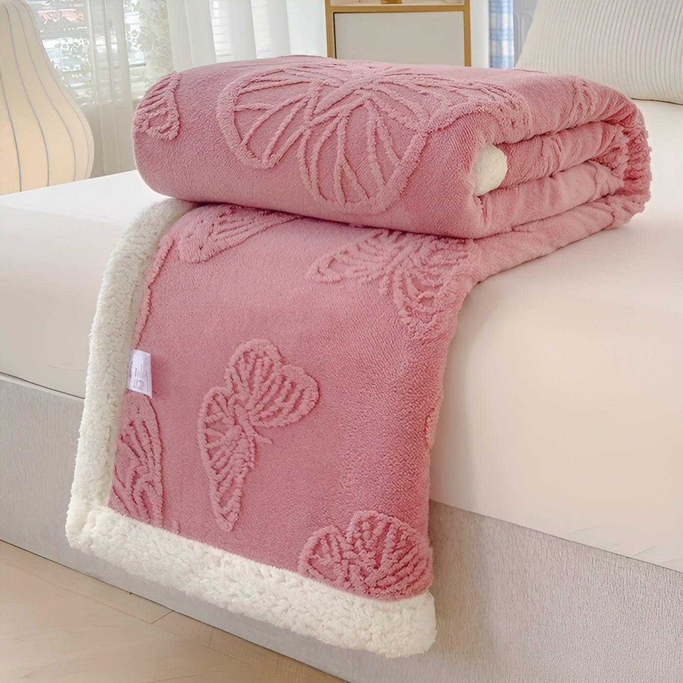 ButterflyDream Blanket - Stilvolle gestickte Schmetterlingsdecke aus warmem Fleece - Rosa / 100*150cm - Saisonale