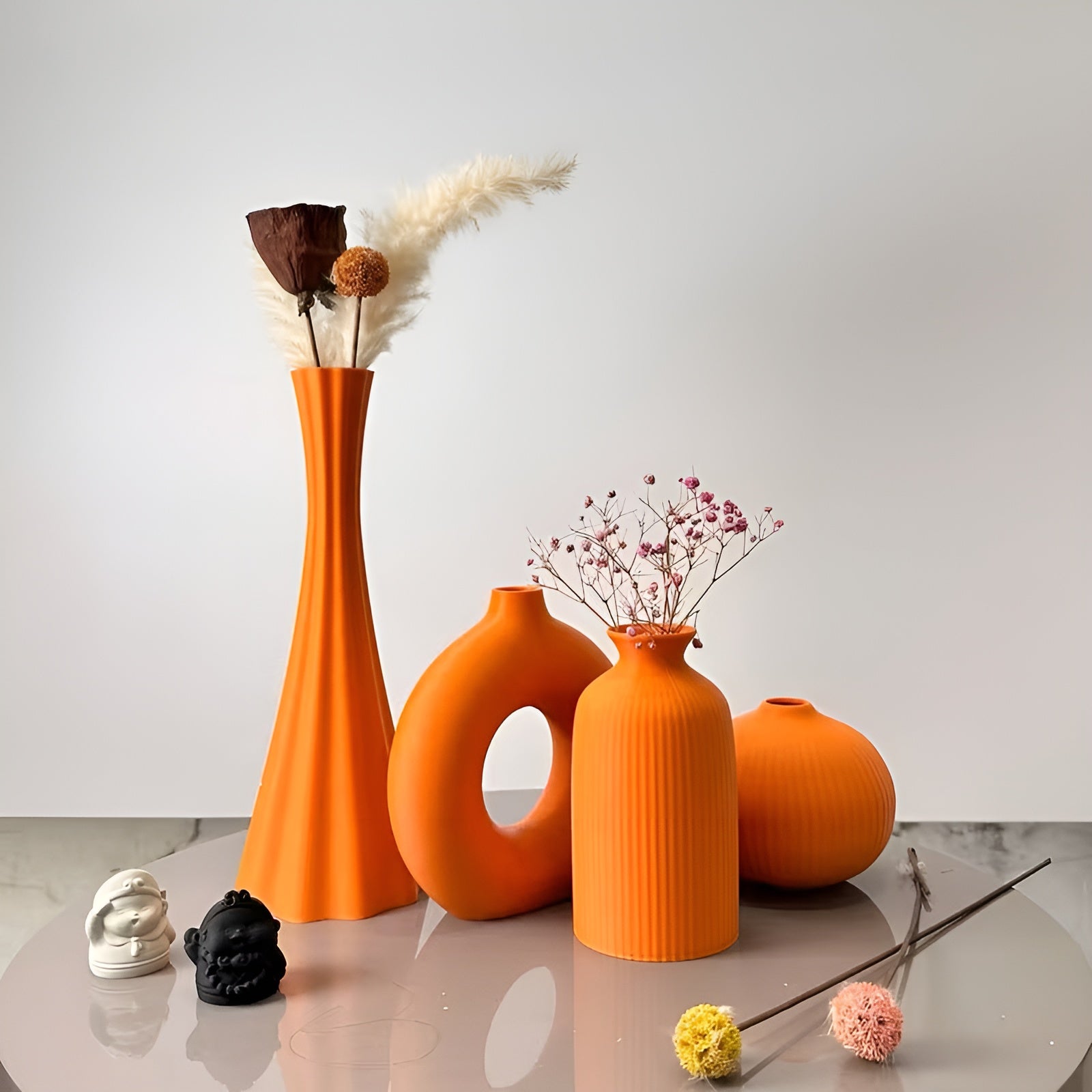 Boho Vasen Set (4 Stück) – Dekorativ für Trockenblumen | Perfekt für Wohnzimmer Büro und Tischdeko - Vase