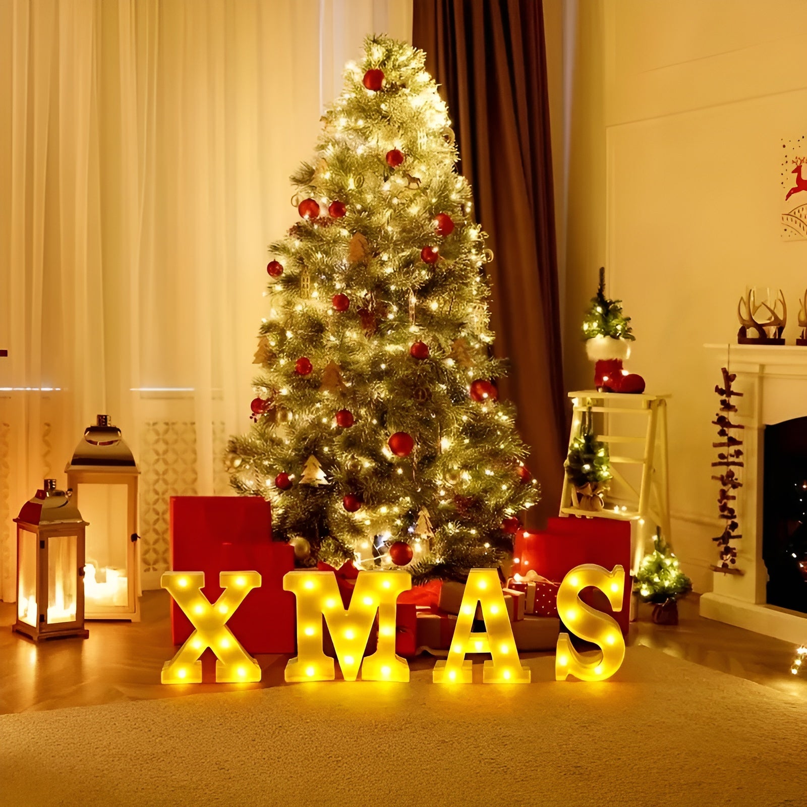 LED Weihnachtsbuchstaben – Festliche Leuchtschrift in Warmem Gelb | Batteriebetrieben für Innen­dekoration & Weihnachtsfeiern