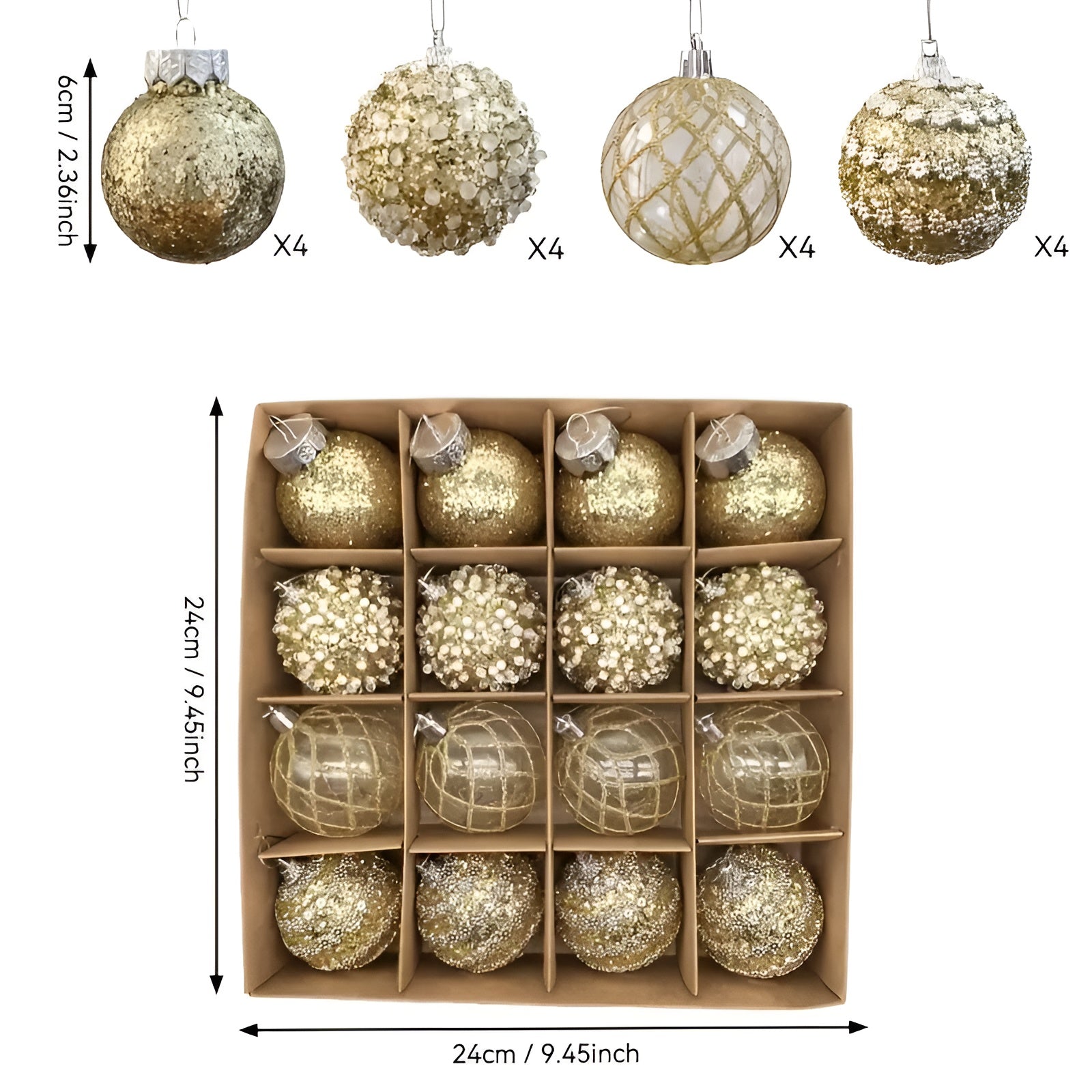 Weihnachtskugeln Set (16 Stück, Ø 6 cm) – Elegante Kugeln in Champagner | Perfekt für Weihnachtsbaum