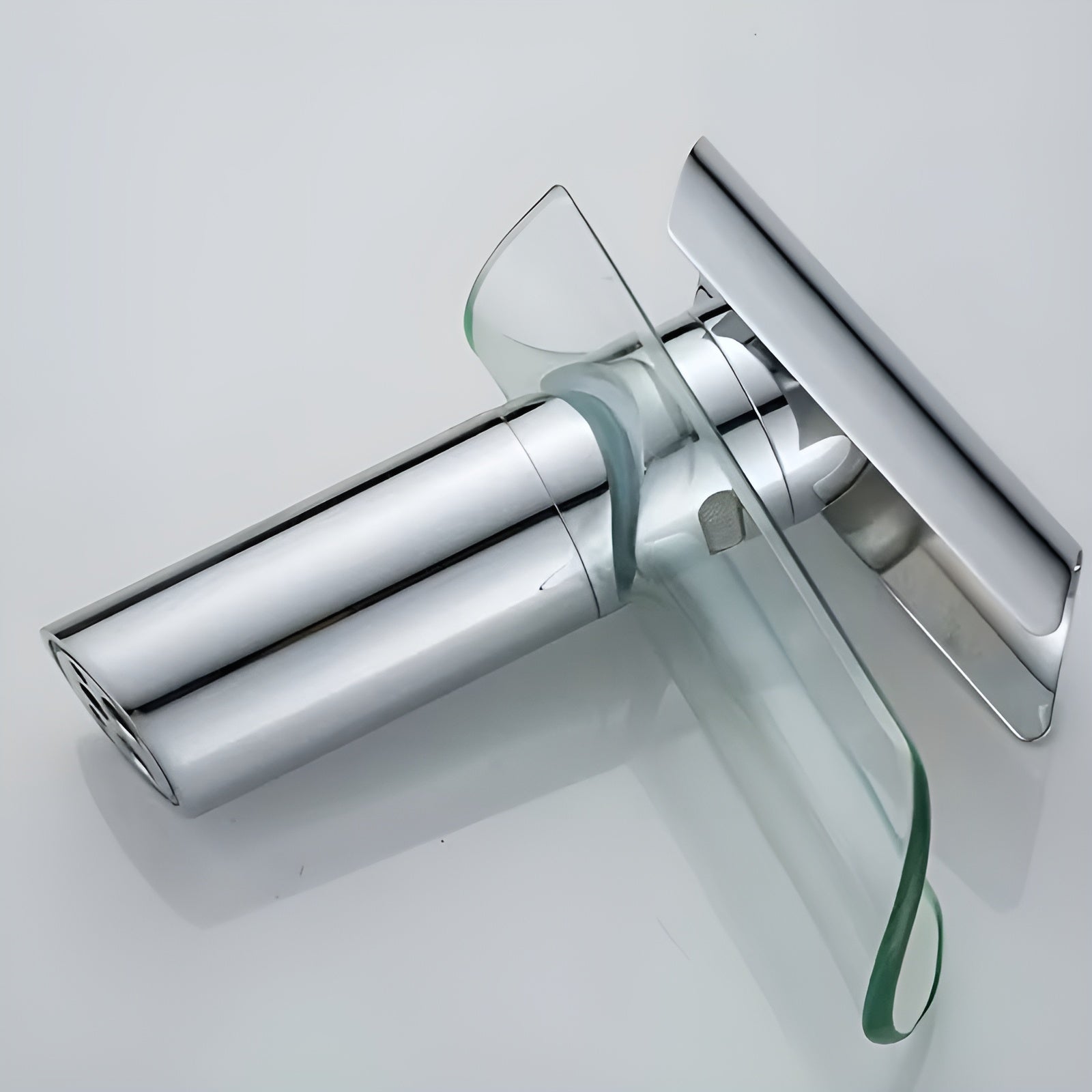 Waschbeckenarmatur mit Wasserfall – Kalt- und Warmwasser | Modernes Glasdesign für Bad und Gäste-WC - Wohnzubehör